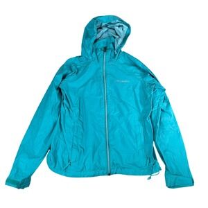 Columbia Womens Teal Blue Hooded Full Zip Windbreaker Rain Jacket Size Medium